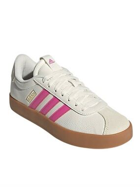 Adidas VL Court 3.0 Shoes, Core White/Pulse Magenta/Gold Metallic, Size 7 1/2